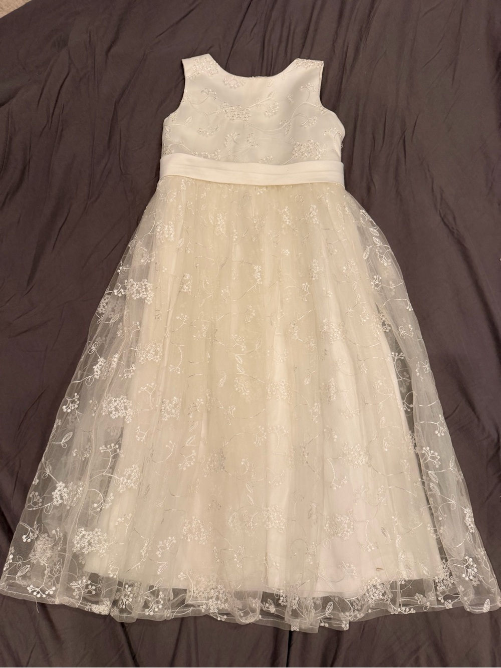 Ivory Floral Tulle Girls' Dress - Elegant Party Dress